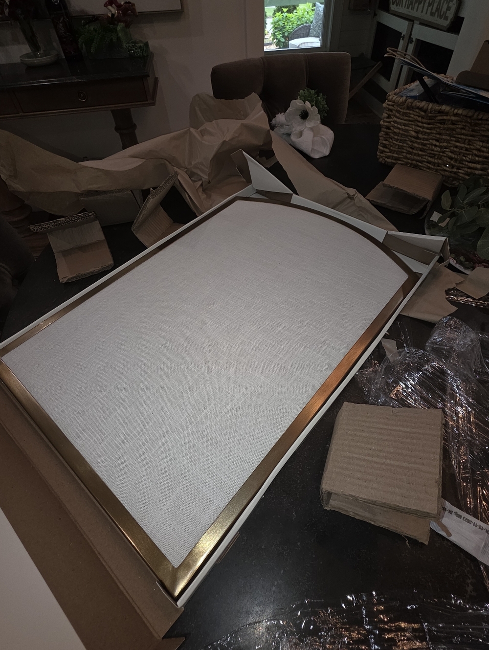 GREAT GIFT!! NEW IN BOX Hearth & Hand Brass Finish Bulletin Board - Cream Linen - Picture 10 of 12